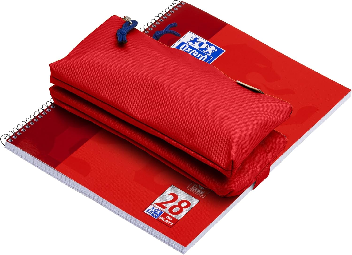 Oxford Federmäppchen mit Doppel-Fach, 2 Taschen, rot