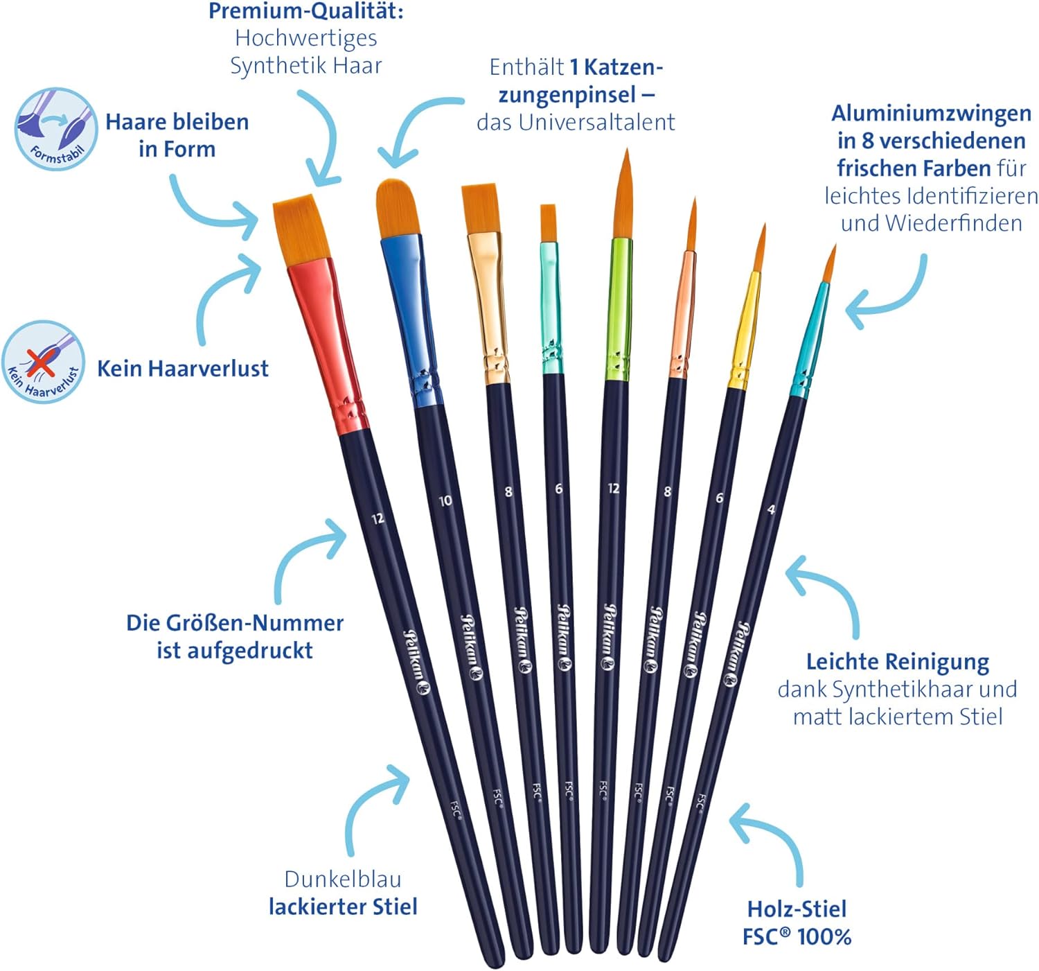 Pelikan Pinselset Premium PI8/PB, 8 Stück sortiert