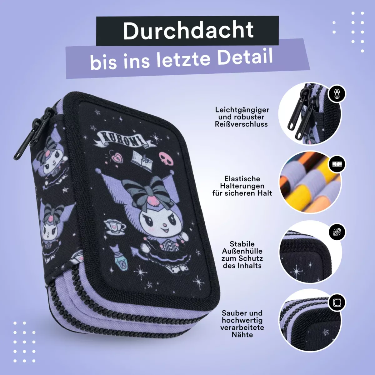 Coolpack JUMPER 2 gefülltes Etui Kuromi – 2 Fächer, 35-teilig