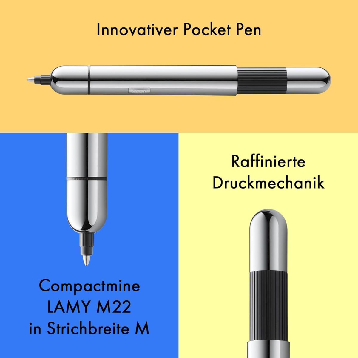 Lamy pico Kugelschreiber - chrome - Innovativer Kugelschreiber aus Metall, Strichbreite M, inkl. Mine