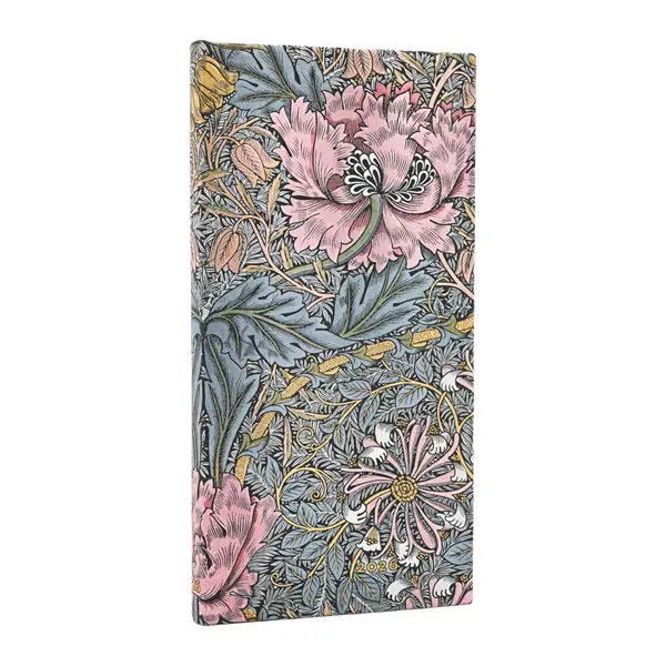 paperblanks Kalender 2026 - Morris Heckenkirsche in Pink - schlank, horizontal