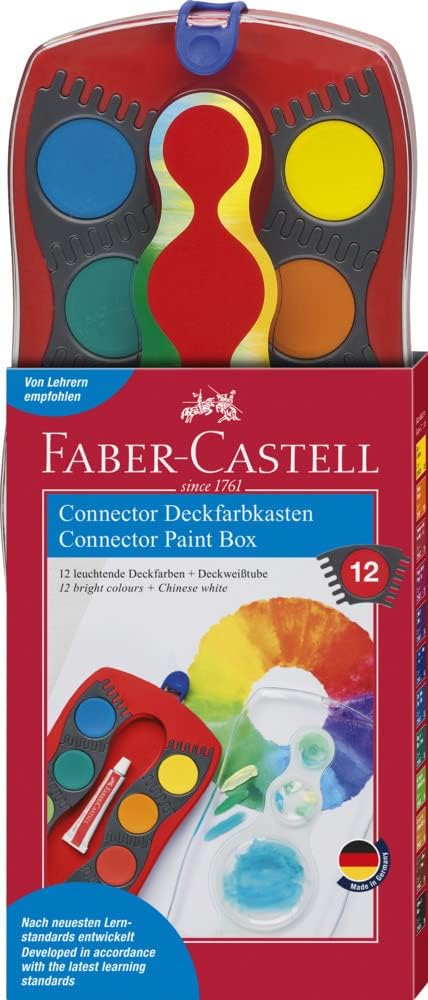 FABER-CASTELL Farbkasten Connector mit 12 Farben, inkl. Deckweiß - rot