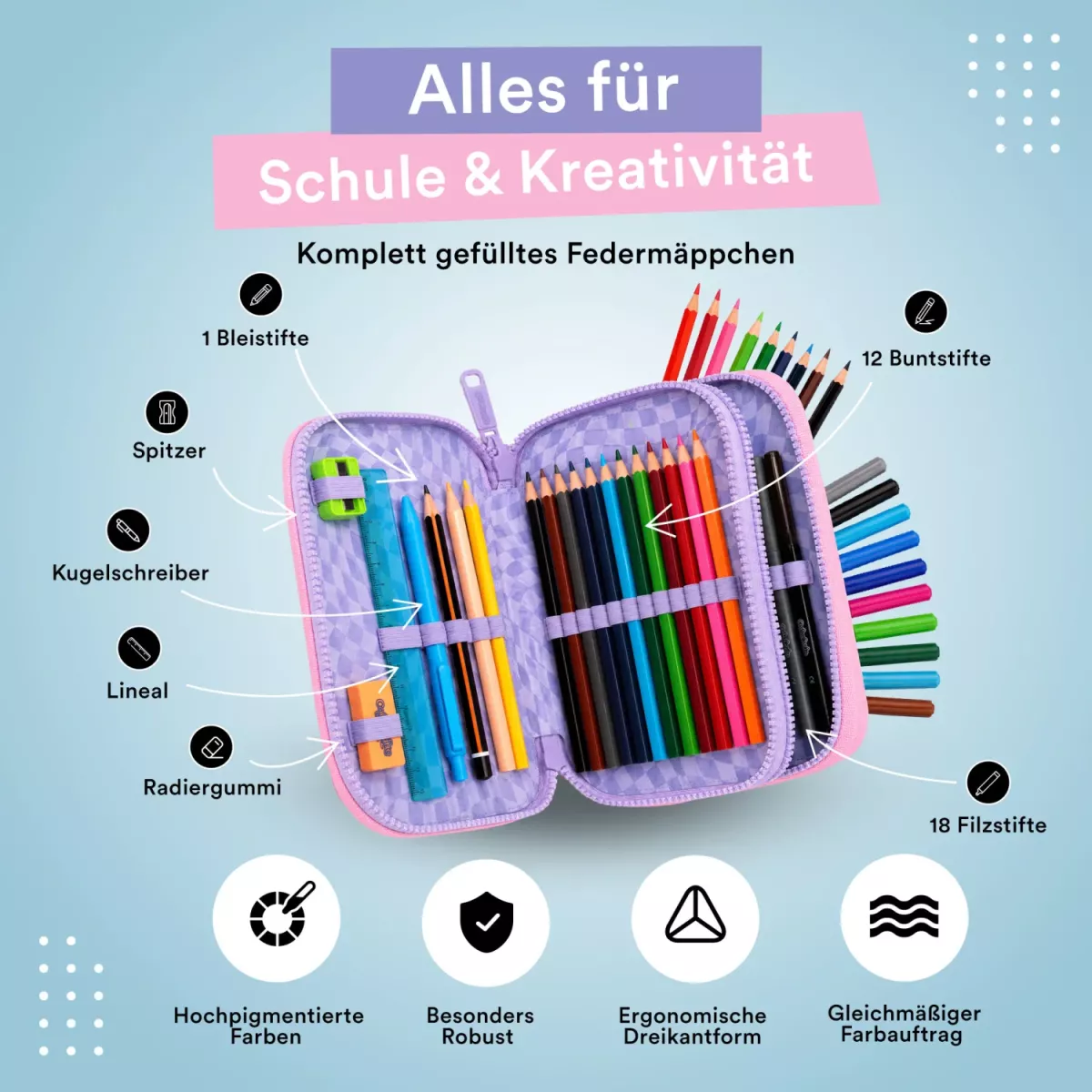 Coolpack JUMPER 2 gefülltes Etui Hello Kitty Pink – 2 Fächer, 35-teilig