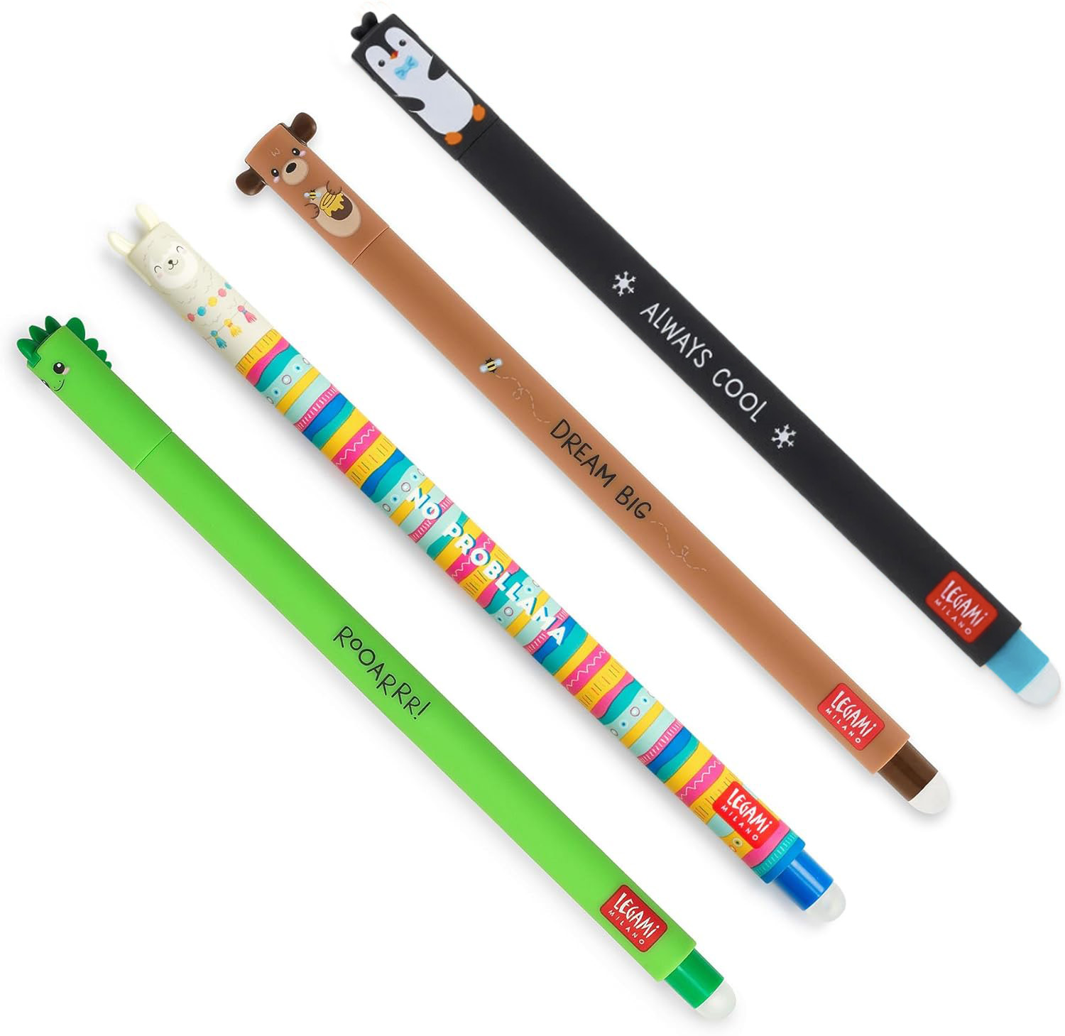 Legami 4er-Set löschbare Gelstifte - Dino, Lama, Teddy, Pinguin Legami 4er-Set löschbare Gelstifte - Dino, Lama, Teddy, Pinguin