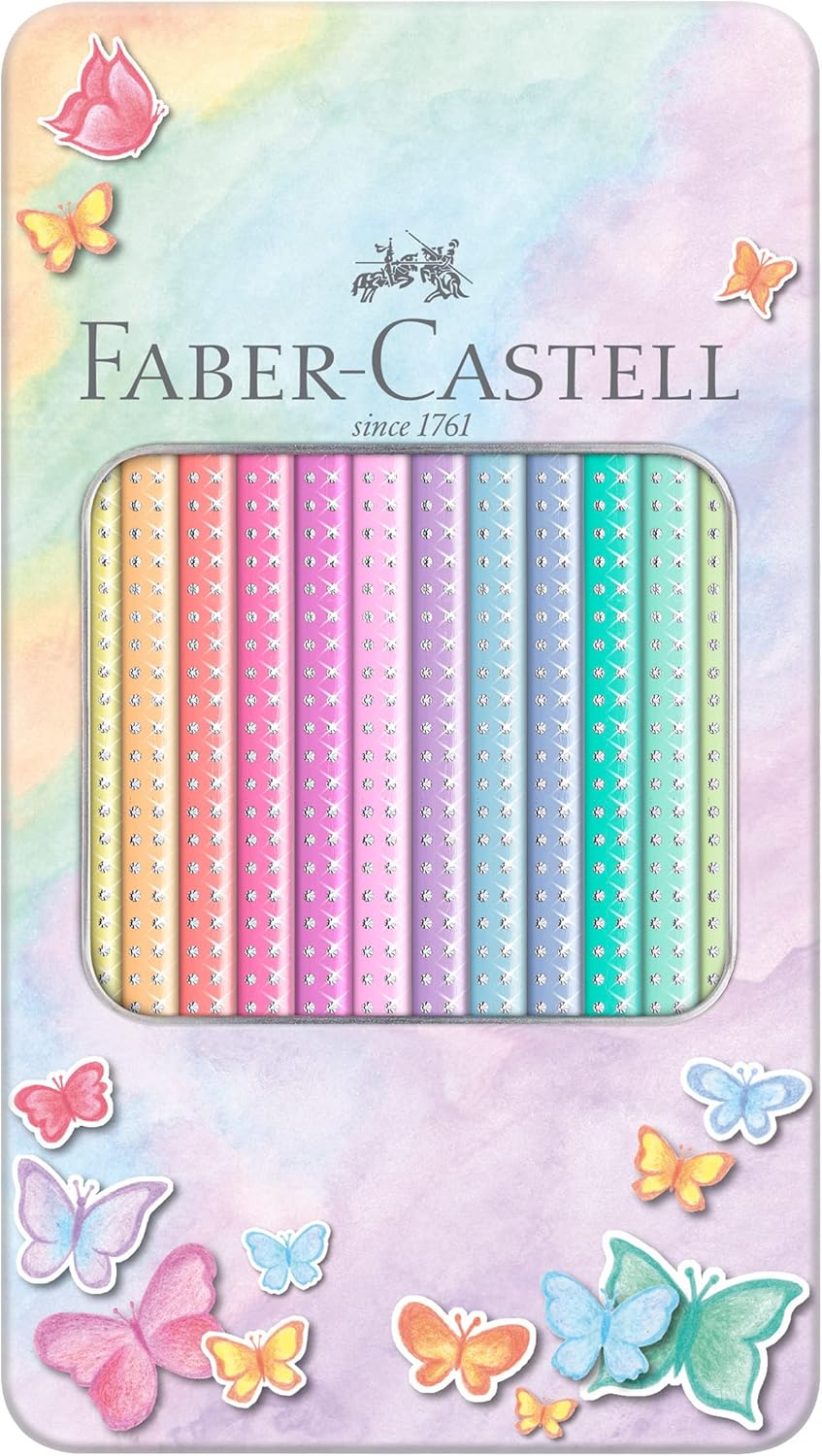 FABER-CASTELL Buntstifte-Set, Pastellfarben, 12-teilig im Metalletui, dreikant, bruchsicher