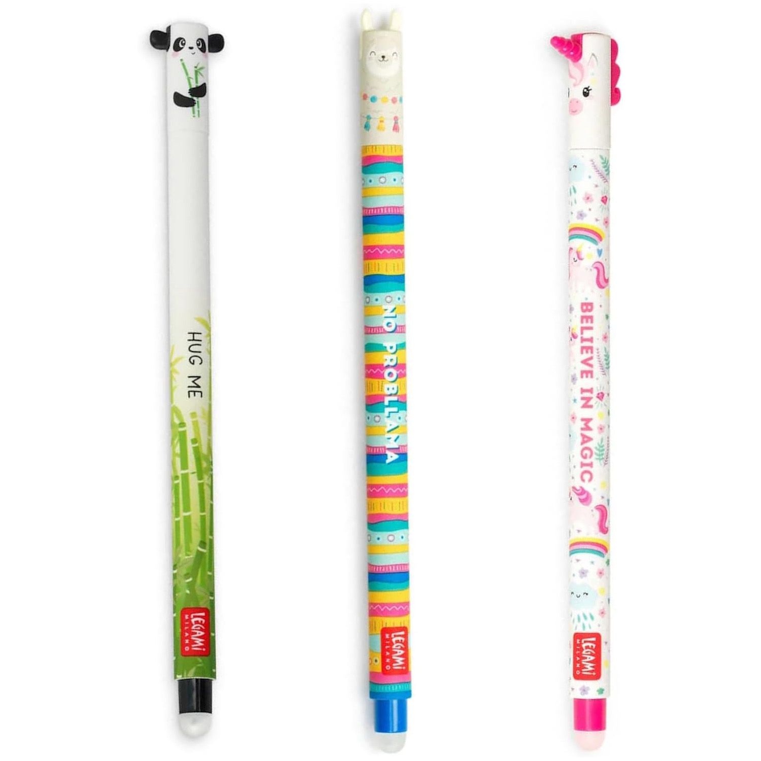 Legami 3er-Set löschbare Gelstifte - Panda, Lama, Einhorn