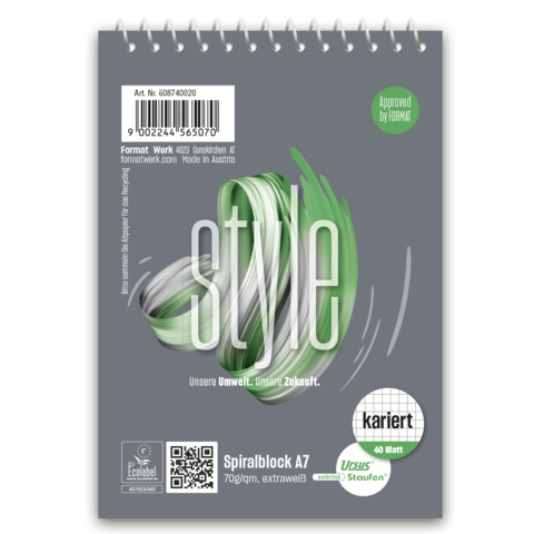 STAUFEN Spiralblock, A7, 70g/m², 40 Blatt, kariert