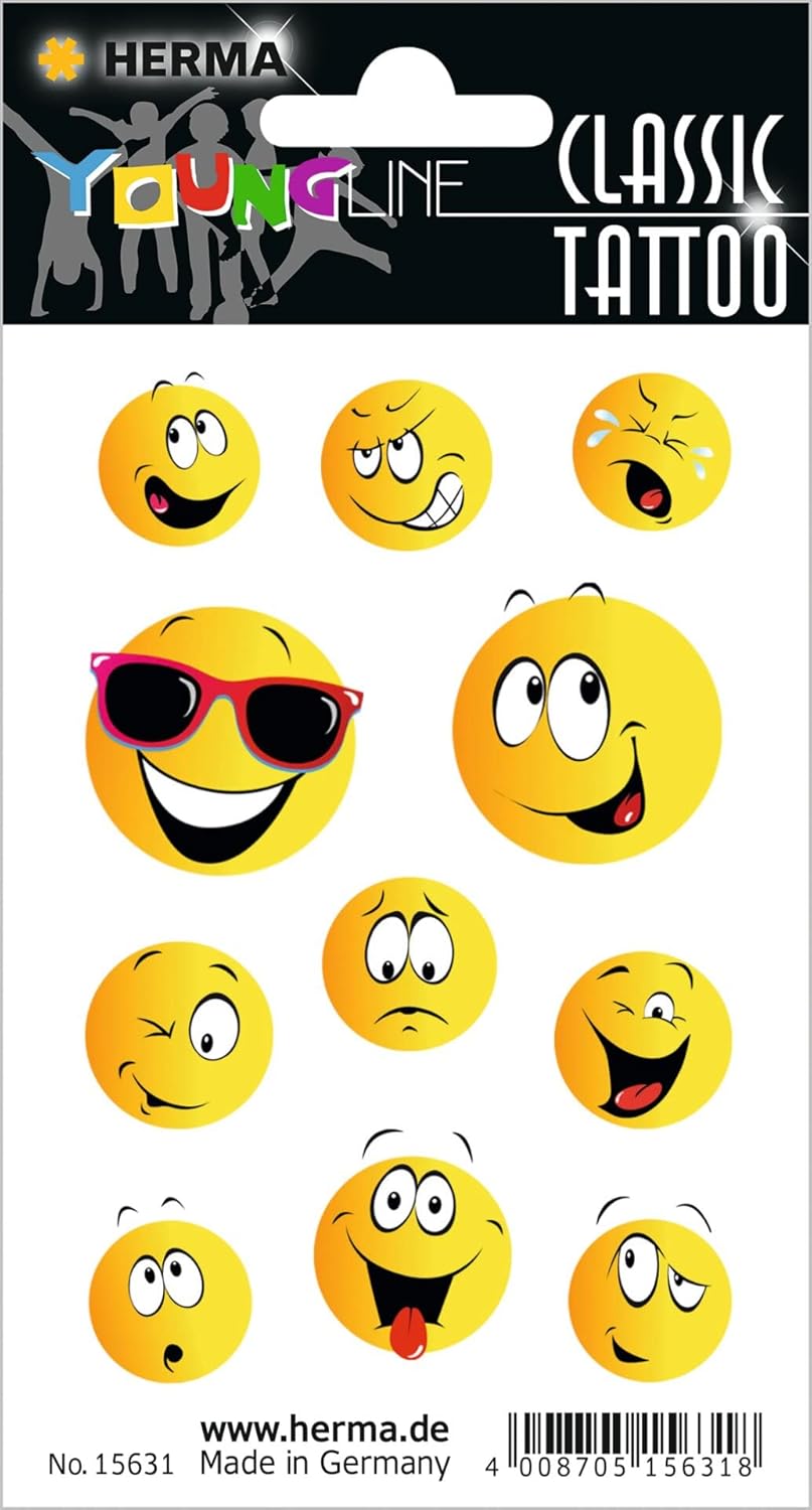 HERMA Temporäre Tattoos - Smiley, EMoji, Gesicht - 11 Tattoos - 15631