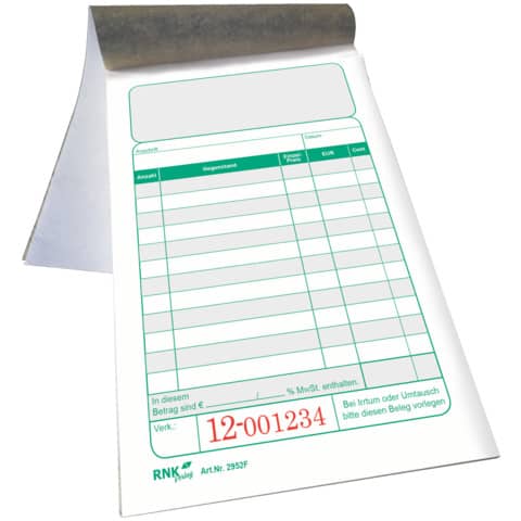 RNK Kassenblock - mit Nummerierung, 96x167mm, 2 x 50 Blatt