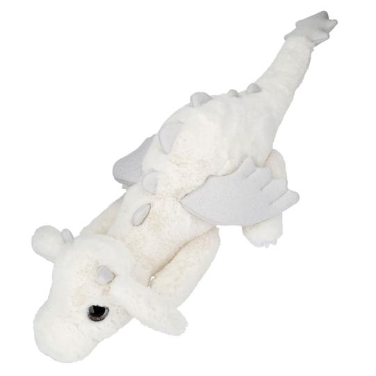 SNUKIS Plüschdrache weiß – 65 cm, kuschelweich mit silbernen Glitzer-Details