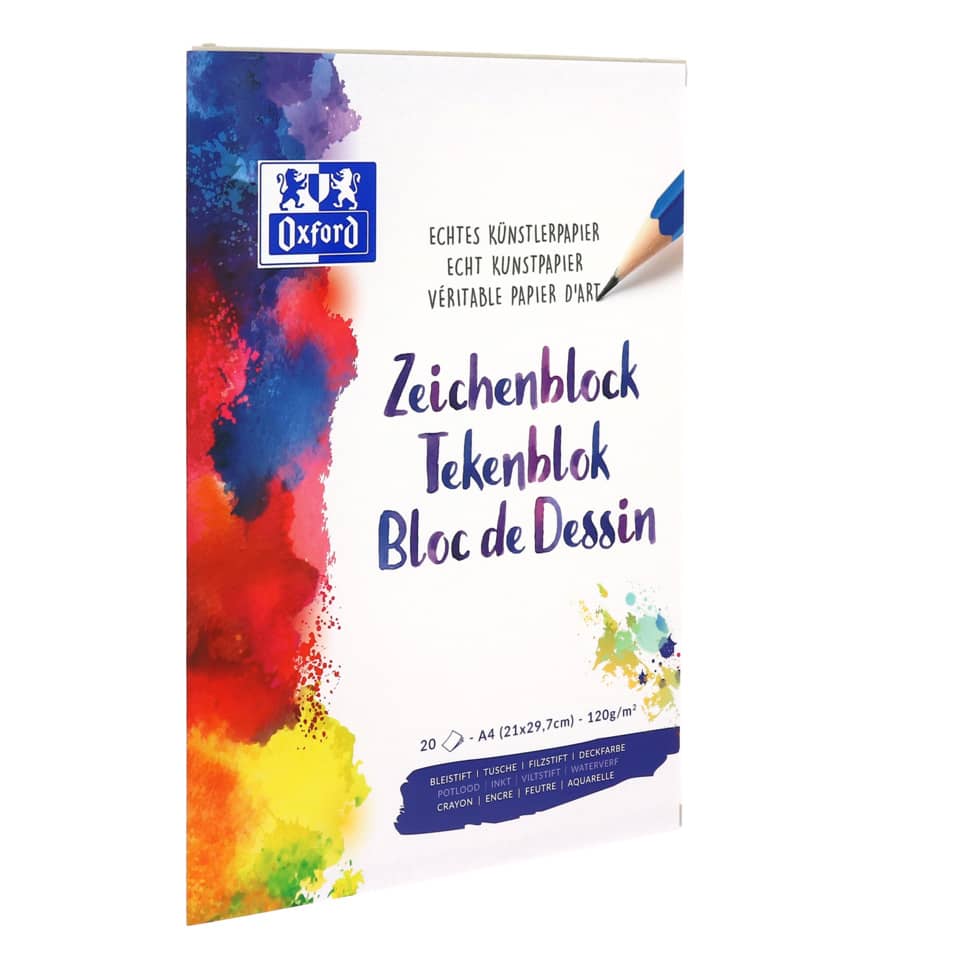 Oxford Zeichenblock, A4, 120g/m², kurze Seiten perforiert, 20 Blatt