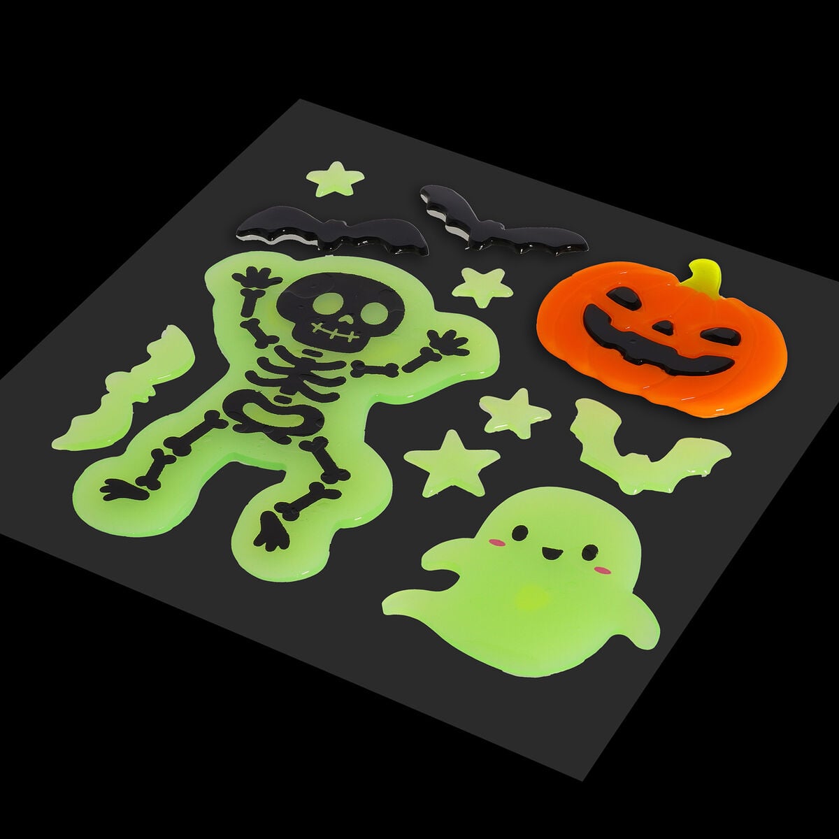 Legami Set mit 11 Gel-Fensteraufklebern - Windo-Glow - Skelett, Kürbis & Geist - Halloween
