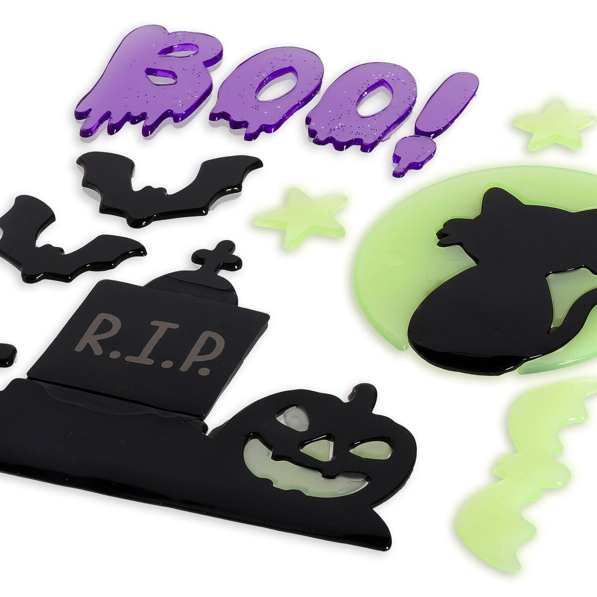 Legami Set mit 13 Gel-Fensteraufklebern - Windo-Glow - Katze, Mond & Fledermäuse - Halloween