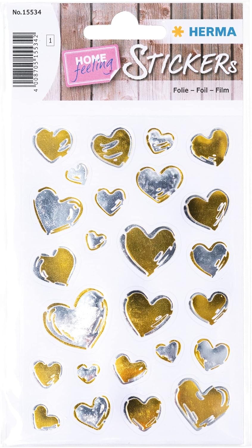 HERMA Creativ Sticker - Herzen Gold & Silber, 25 Aufkleber - 15534