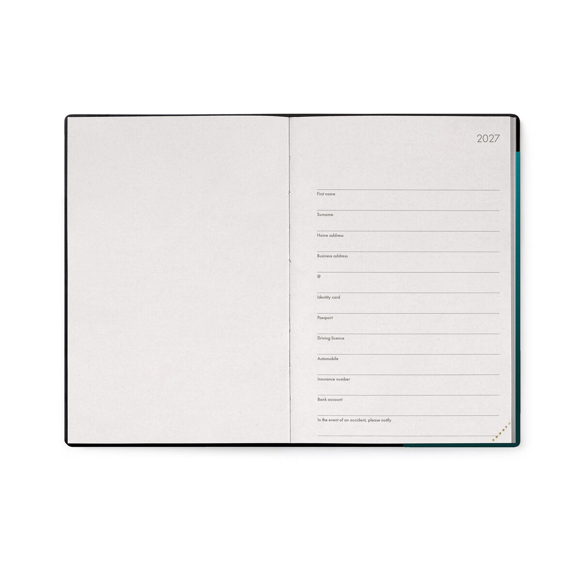 12-Month Medium Weekly Diary 2027 - Deep Teal
